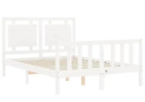 Cadru de pat cu tăblie dublu mic, lemn masiv - 5/5