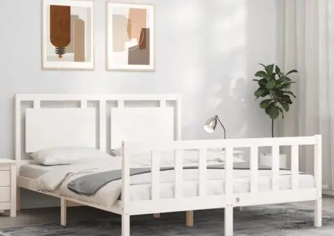 Cadru de pat fără saltea, alb, 160x200 cm, lemn masiv pin - 1/5