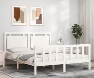 vidaXL Cadru de pat fără saltea, alb, 160x200 cm, lemn masiv pin