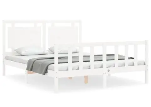 Cadru de pat fără saltea, alb, 160x200 cm, lemn masiv pin - 2/5