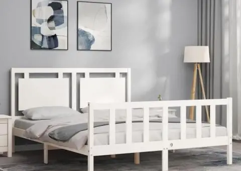 Cadru de pat fără saltea, alb, 160x200 cm, lemn masiv pin - 3/5