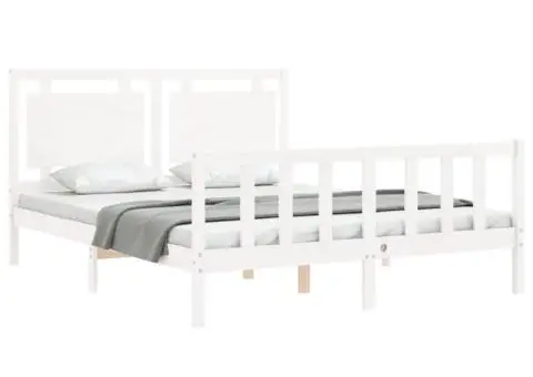 Cadru de pat fără saltea, alb, 160x200 cm, lemn masiv pin - 4/5