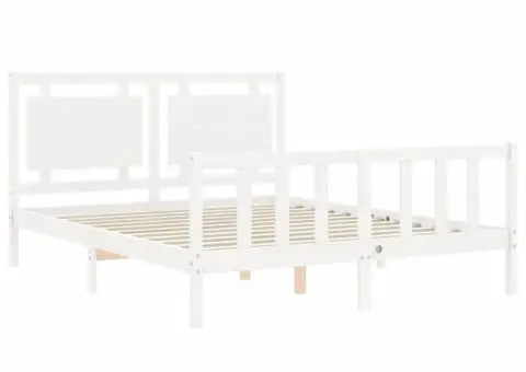 Cadru de pat fără saltea, alb, 160x200 cm, lemn masiv pin - 5/5