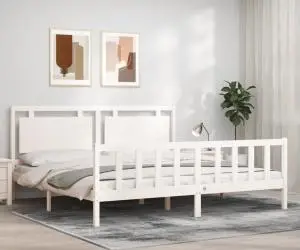 vidaXL Cadru de pat cu tăblie, alb, 180x200 cm, lemn masiv