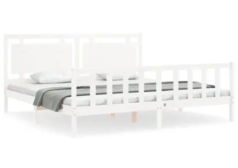 Cadru de pat cu tăblie, alb, 180x200 cm, lemn masiv - 2/5