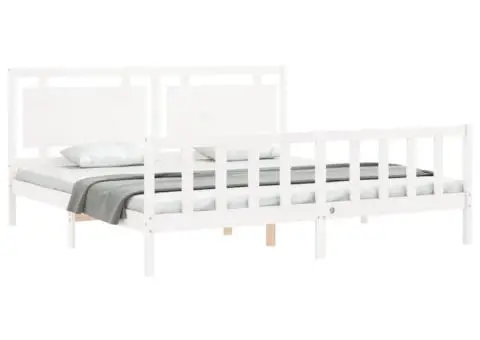 Cadru de pat cu tăblie, alb, 180x200 cm, lemn masiv - 4/5