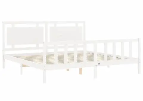 Cadru de pat cu tăblie, alb, 180x200 cm, lemn masiv - 5/5