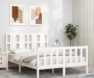 vidaXL Cadru de pat fără saltea, alb, 140x190 cm, lemn masiv de pin