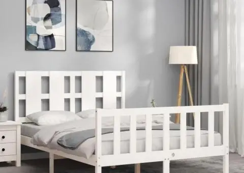 Cadru de pat fără saltea, alb, 140x190 cm, lemn masiv de pin - 3/5