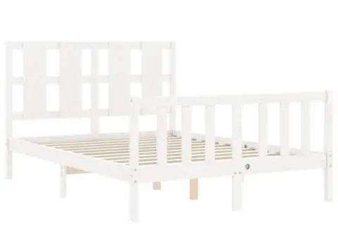 Cadru de pat fără saltea, alb, 140x190 cm, lemn masiv de pin - 5/5