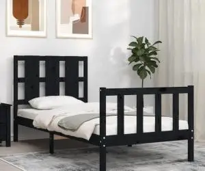 vidaXL Cadru de pat cu tăblie, negru, 100x200 cm, lemn masiv