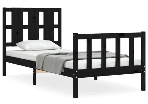 Cadru de pat cu tăblie, negru, 100x200 cm, lemn masiv - 2/5