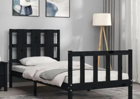 Cadru de pat cu tăblie, negru, 100x200 cm, lemn masiv - 3/5