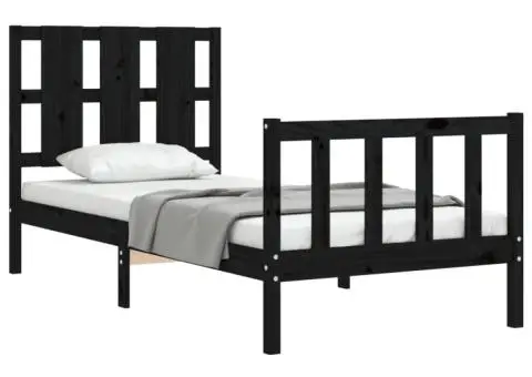 Cadru de pat cu tăblie, negru, 100x200 cm, lemn masiv - 4/5