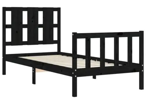Cadru de pat cu tăblie, negru, 100x200 cm, lemn masiv - 5/5