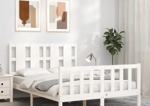 Cadru de pat fără saltea, alb, 120x200 cm, lemn masiv pin - 1/5