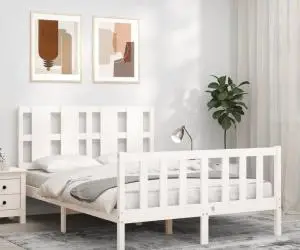 vidaXL Cadru de pat fără saltea, alb, 120x200 cm, lemn masiv pin