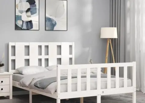 Cadru de pat fără saltea, alb, 120x200 cm, lemn masiv pin - 3/5