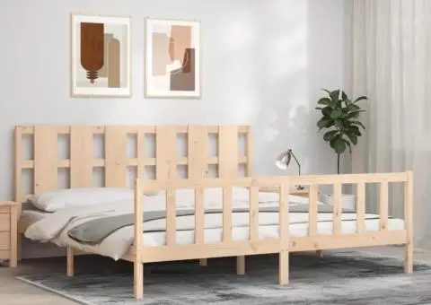 Cadru de pat cu tăblie, 180x200 cm, lemn masiv - 1/5