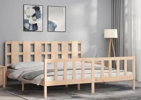 Cadru de pat cu tăblie, 180x200 cm, lemn masiv - 3/5