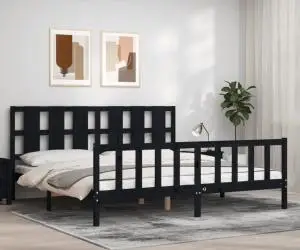 vidaXL Cadru de pat cu tăblie, negru, 180x200 cm, lemn masiv