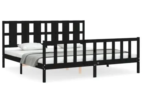 Cadru de pat cu tăblie, negru, 180x200 cm, lemn masiv - 2/5
