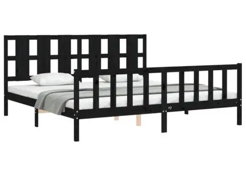 Cadru de pat cu tăblie, negru, 180x200 cm, lemn masiv - 4/5