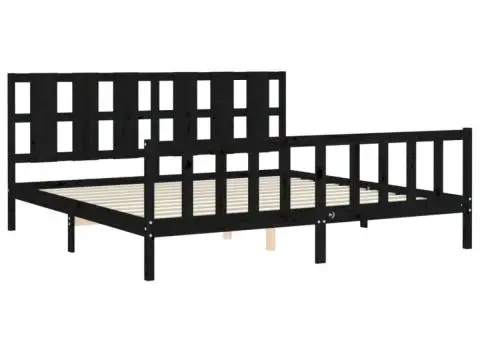 Cadru de pat cu tăblie, negru, 180x200 cm, lemn masiv - 5/5
