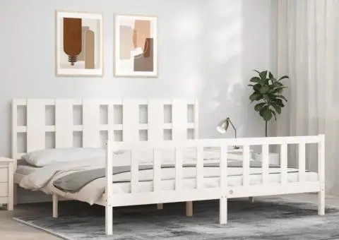 Cadru de pat fără saltea, alb, 200x200 cm, lemn masiv pin - 1/5