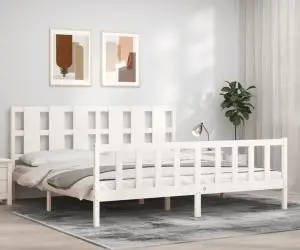 vidaXL Cadru de pat fără saltea, alb, 200x200 cm, lemn masiv pin