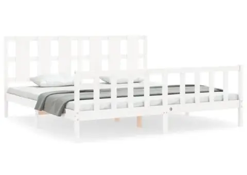 Cadru de pat fără saltea, alb, 200x200 cm, lemn masiv pin - 2/5