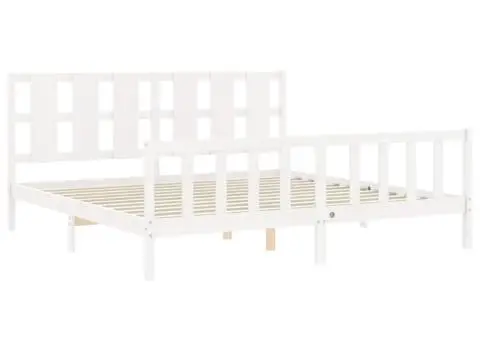 Cadru de pat fără saltea, alb, 200x200 cm, lemn masiv pin - 5/5