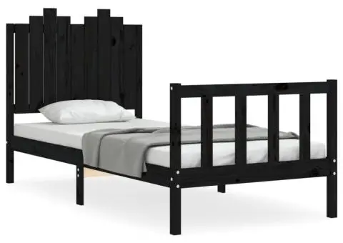 Cadru de pat cu tăblie, negru, 90x190 cm, lemn masiv - 2/5