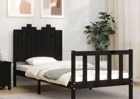 Cadru de pat cu tăblie, negru, 90x190 cm, lemn masiv - 3/5