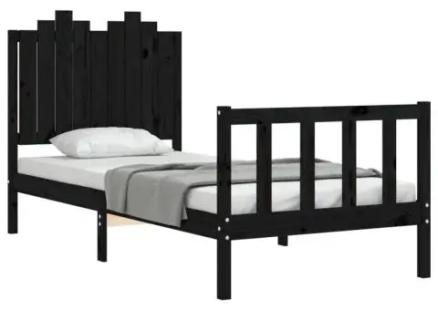 Cadru de pat cu tăblie, negru, 90x190 cm, lemn masiv - 4/5