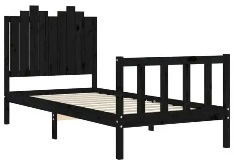 Cadru de pat cu tăblie, negru, 90x190 cm, lemn masiv - 5/5