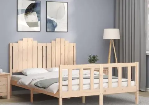 Cadru de pat cu tăblie, dublu, lemn masiv - 1/5