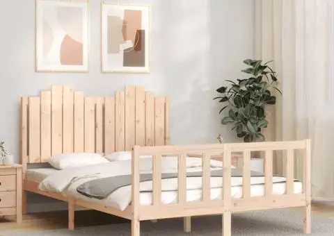 Cadru de pat cu tăblie, dublu, lemn masiv - 3/5