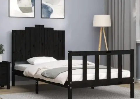 Cadru de pat cu tăblie, negru, 100x200 cm, lemn masiv - 1/5