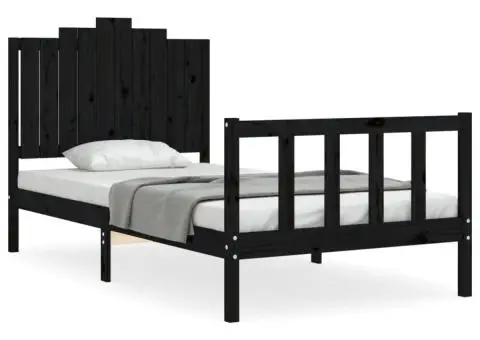 Cadru de pat cu tăblie, negru, 100x200 cm, lemn masiv - 2/5