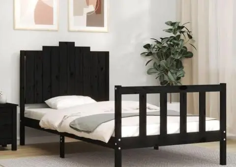 Cadru de pat cu tăblie, negru, 100x200 cm, lemn masiv - 3/5