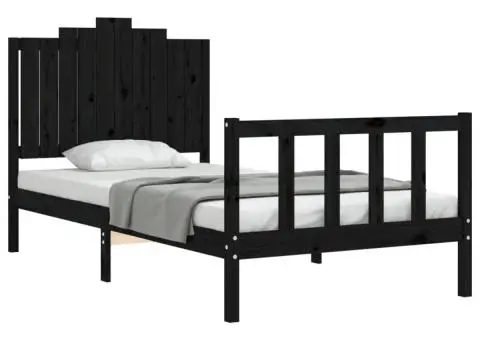 Cadru de pat cu tăblie, negru, 100x200 cm, lemn masiv - 4/5