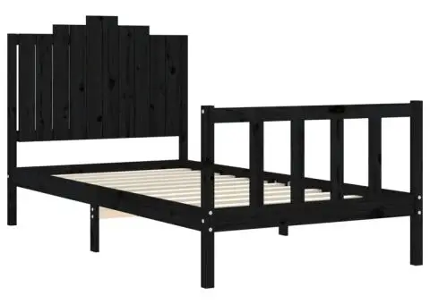 Cadru de pat cu tăblie, negru, 100x200 cm, lemn masiv - 5/5
