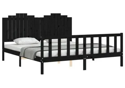 Cadru de pat cu tăblie, negru, 180x200 cm, lemn masiv - 4/5