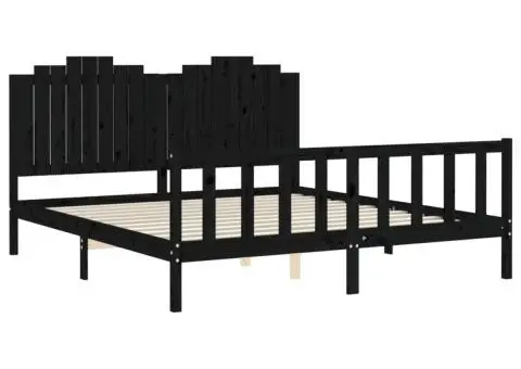 Cadru de pat cu tăblie, negru, 180x200 cm, lemn masiv - 5/5