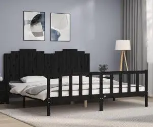 vidaXL Cadru pat cu tăblie 200x200 cm, negru, lemn masiv