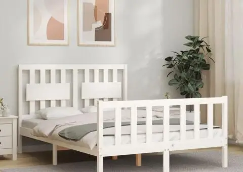 Cadru de pat cu tăblie dublu mic, lemn masiv - 1/5