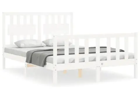 Cadru de pat cu tăblie dublu mic, lemn masiv - 2/5