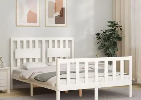 Cadru de pat fără saltea, alb, 140x190 cm, lemn masiv de pin - 1/5