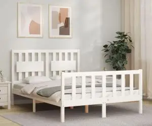 vidaXL Cadru de pat fără saltea, alb, 140x190 cm, lemn masiv de pin